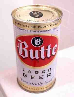 **Sharp c. 1950s BUTTE Lager flat top beer can from Butte, MT--BO, clean!!