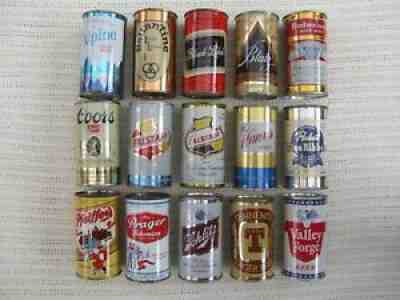 Vintage Flat Top Beer Can Collection - 15 Empty Steel Beer Cans â?? All Very Nice