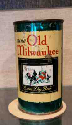 1941 YELLOW/GREEN OLD MILWAUKEE STEEL FLAT TOP BEER CAN SCHLITZ IRTP UTAH TAXLID