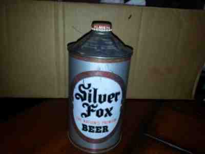 Rare - SILVER FOX QUART Cone Top Beer Can Fox DeLuxe Brewing Indiana Nice Cap