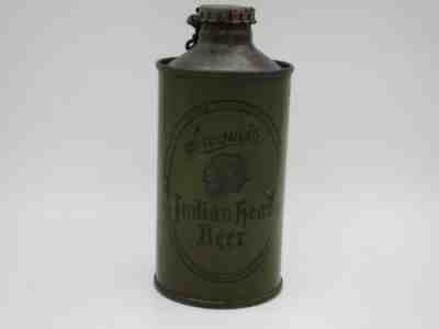 Iroquois Indian Head Beer OLIVE DRAB WFIR Cone Top Beer Can ( RARE - BEAUTIFUL )