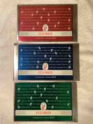 THREE (3) 1953 ESSLINGER Parti Quiz Vintage UNROLLED BEER CANS - Red Green Blue-