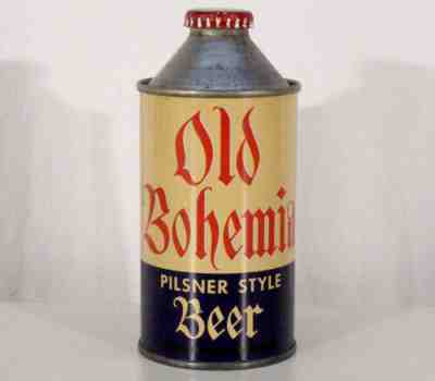 OLD BOHEMIA SUPER CLEAN IRTP CONE TOP BEER CAN+BOTTLE CAP NEW PHILADELPHIA, OHIO
