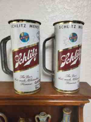 Pair Rare Schlitz Tallboy Beer Can Mugs for Schlitz Mens Club Gator Bowl 1963