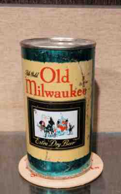 1941 YELLOW/GREEN OLD MILWAUKEE STEEL FLAT TOP BEER CAN SCHLITZ IRTP NEW LID