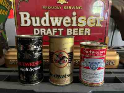 (3) VINTAGE BUDWEISER FLAT TOP BEER CANS