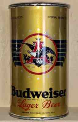 BUDWEISER FLAT TOP BEER CAN ST. LOUIS, MO. ANHEUSER BUSCH OI, 4% Alcohol, IRTP