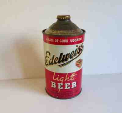 EDELWEISS Light Beer Quart Cone Top Beer Can A case Of Good Judgement Chicago EX