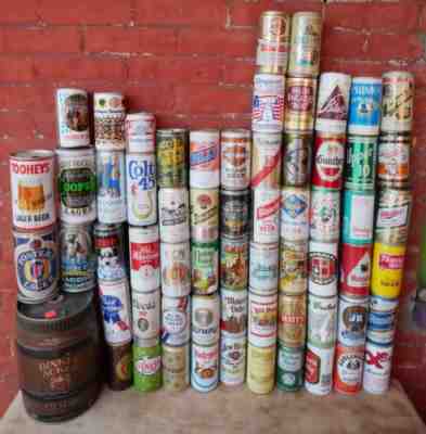 Vintage Beer Can Lot of 63 Cans 70s 80s Assorted Brands pull tab man cave decor