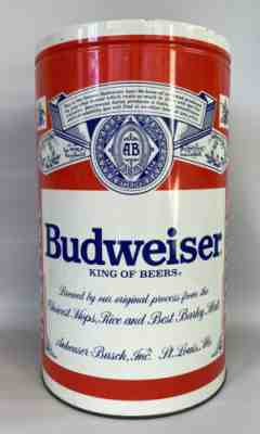 Vintage Budweiser Giant Can 14â? Popcorn Tin Trash Waste Bin Basket Beer Large