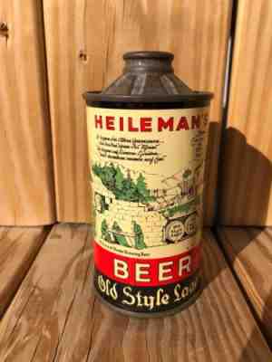 HEILEMANS OLD STYLE Cone Top Beer Can RIBBED FLAT BOTTOM *** BEAUTIFUL GRAPHICS