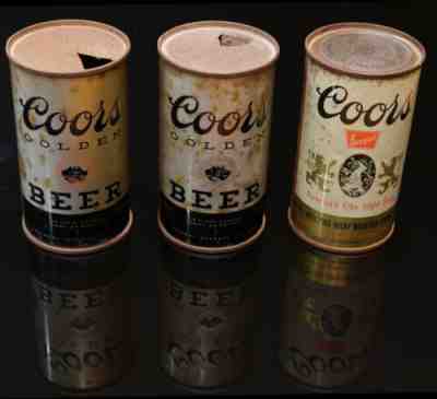 Three vintage steel Coors beer cans