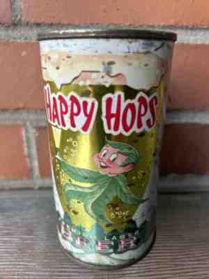 VINTAGE 1960 HAPPY HOPS LAGER FLAT TOP AIR-SEALED STEEL US BEER CAN GRACE BROS.