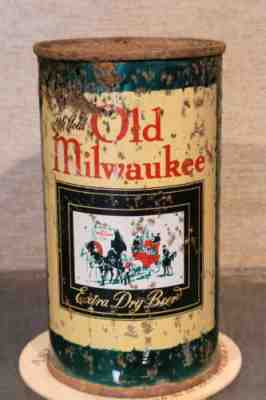 1930s GREEN OLD MILWAUKEE FLAT TOP BEER CAN SCHLITZ MILWAUKEE WISCONSIN EMPTY
