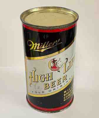 BLACK MILLER HIGH LIFE BEER OLD ORIGINAL flat top can Super Shiny Lids Wisconsin