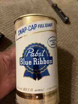 Pabst blue ribbon quart cone top beer tap handle w cap, beautiful empty