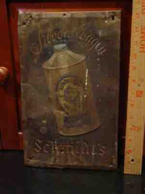 Original 1940s Cone Top Beer Tin Sign Schmidt's Silver Noggin ROUGH SCARCE