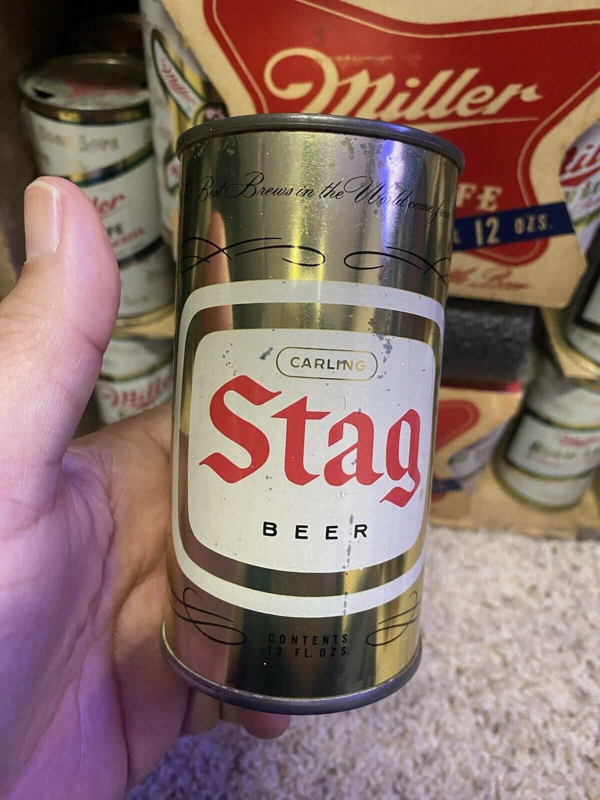Stag Flat Top Beer Can Carling Brewing Co Bellville IL Old Vintage