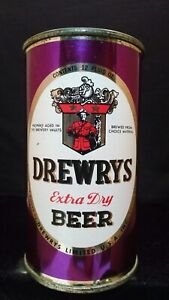 DREWRYS EXTRA DRY BEER MID 1950'S 12OZ KEGLINED FLAT TOP SET CAN PURPLE UNLISTED