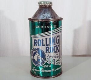 ROLLING ROCK EXTRA PALE CONE TOP BEER CAN+BOTTLE CAP LATROBE PENNSYLVANIA PA OLD