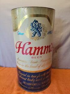 Vintage 1960's Hamm's Beer Bar Tavern Trash Garbage Can 19.5" Gas Oil Metal Sign