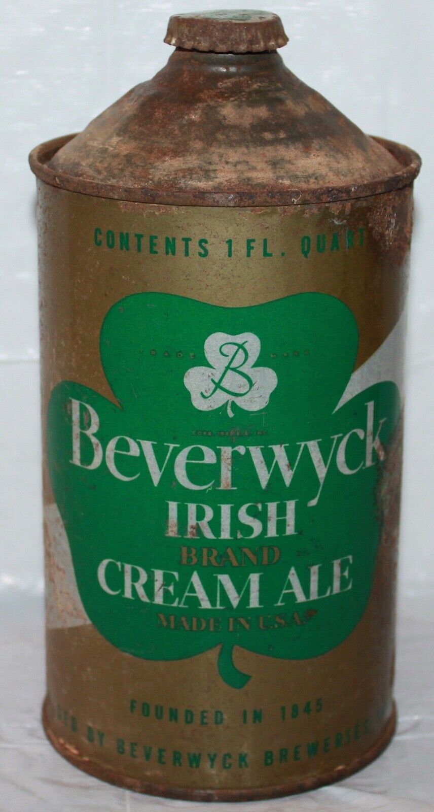 Beverwyck Irish Brand Cream Ale quart conetop beer can w/cap...USBC 203-6