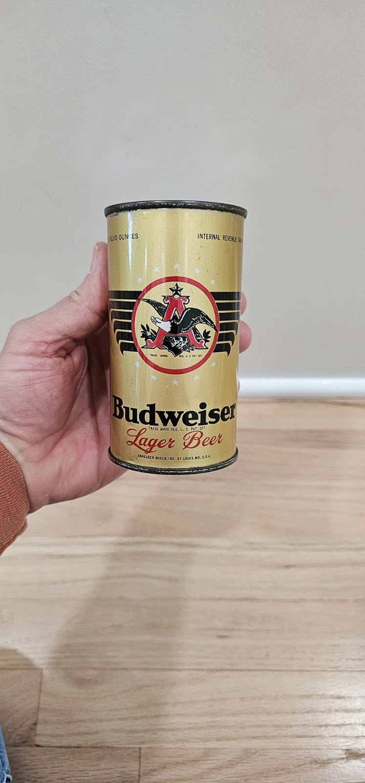 Budweiser Beer Can Flat Top. Tough Can . IRTP Tax Stamp.