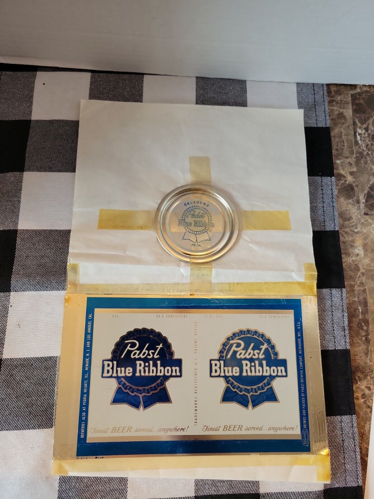1957 pabst beer flat top 12oz beer can unrolled sheet with Oklahoma lid