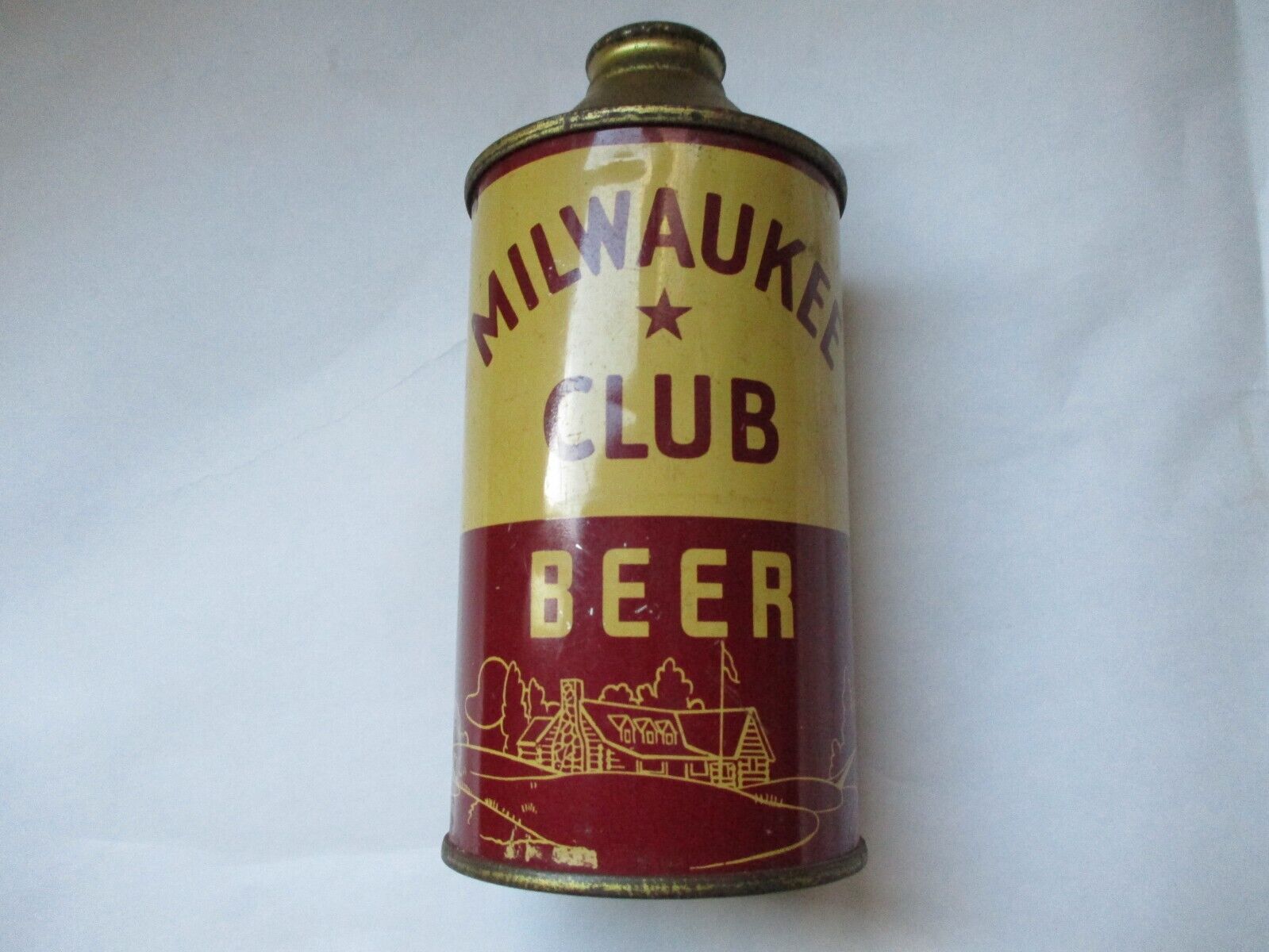 Vintage MILWAUKEE CLUB BEER Cone Top Beer Can SCHLITZ  Golf Course  Pat Appl For
