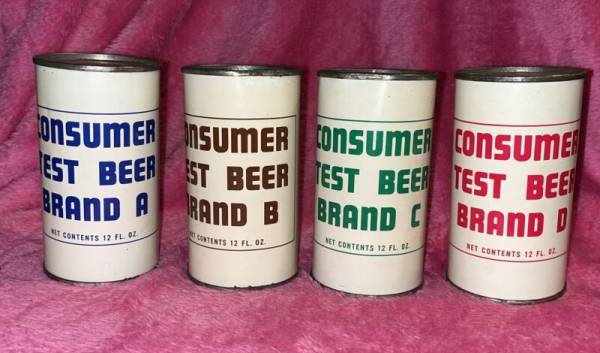 EXTREMELY RARE Consumer Test Beer Cans Set Of 4 A B C D Tops Intact Empty Vintag