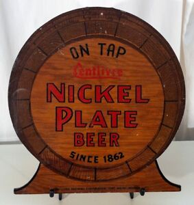 CENTLIVRE NICKEL PLATE BEER WWII-WOOD BARREL SIGN ~ FORT WAYNE INDIANA OLD CROWN