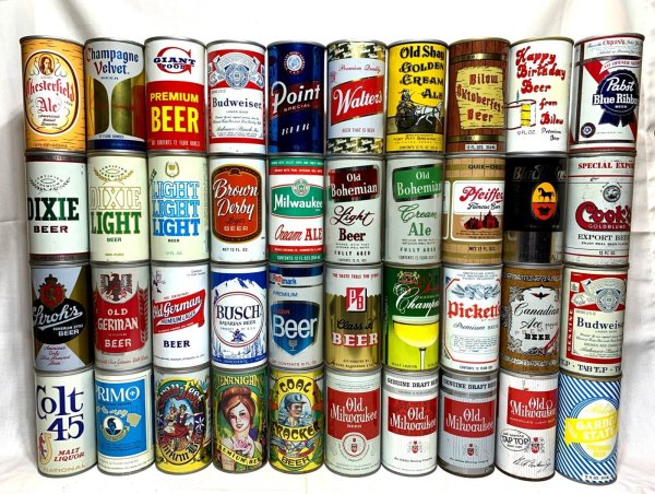 Lot of 40 Vintage Beer Cans Straight Steel Pull Tab Most BO Obsolete Breweries