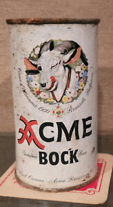 1950s  ACME BOCK STEEL FLAT TOP BEER CAN LOS ANGELES CALIFORNIA EMPTY