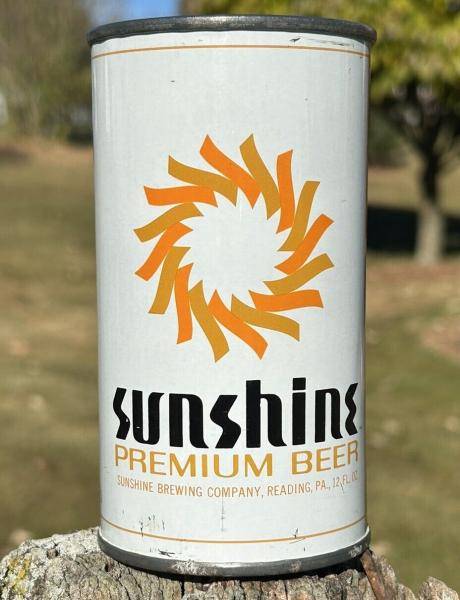SUNSHINE PREMIUM FLAT TOP BEER CAN READING, PA KEGLINED PA TAX AMERICAN CAN CO