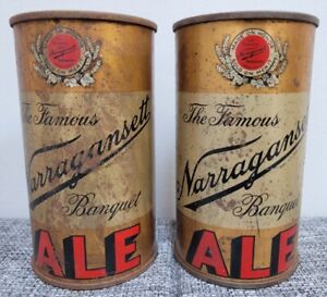 2 Rare 1940s Narragansett Banquet Ale Flat Top Beer Can Vintage Rhode Island