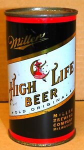 1950s Black MILLER HIGH LIFE Beer FLAT TOP CAN (Nice+) INSIDE CAN Found In Wall