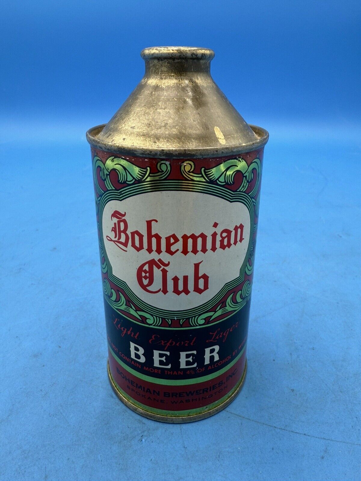 RARE Bohemian Club Cone Top Beer Can IRTP  , Spokane Wa EMPTY