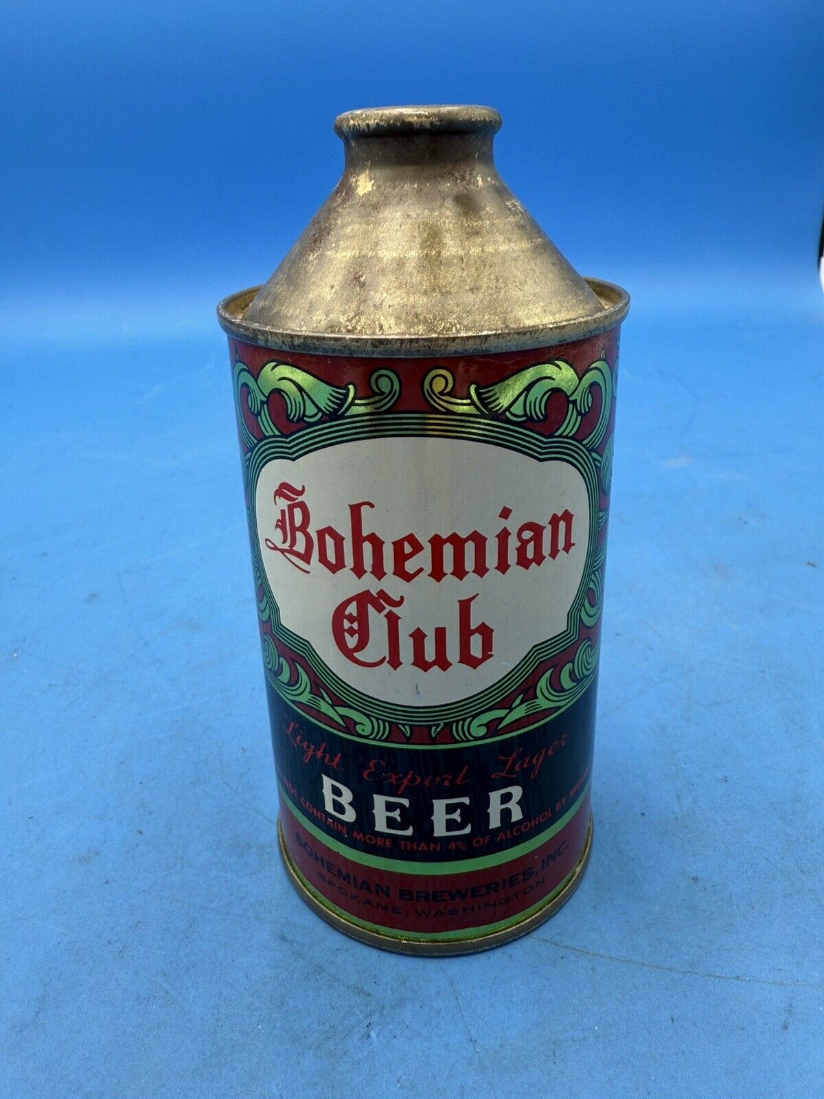 RARE Bohemian Club Cone Top Beer Can IRTP  , Spokane Wa EMPTY