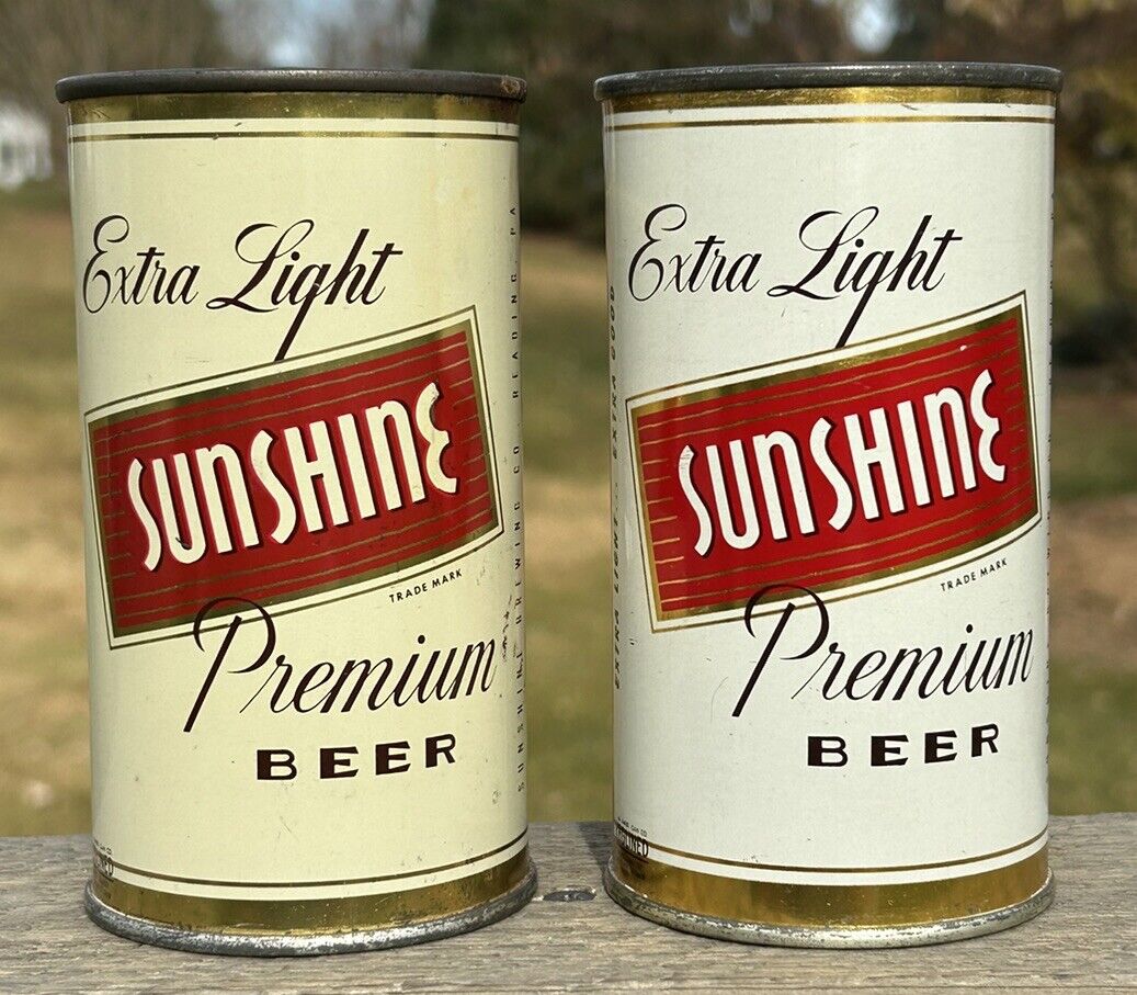 2 DIFFERENT RARE UNLISTED TAN SUNSHINE PREMIUM BEER CANS READING, PA KEGLINED
