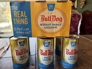 Six Bull Dog Stout Malt Liquor Flat Top Beer Cans and Orig. Carton (USBC 45-33)