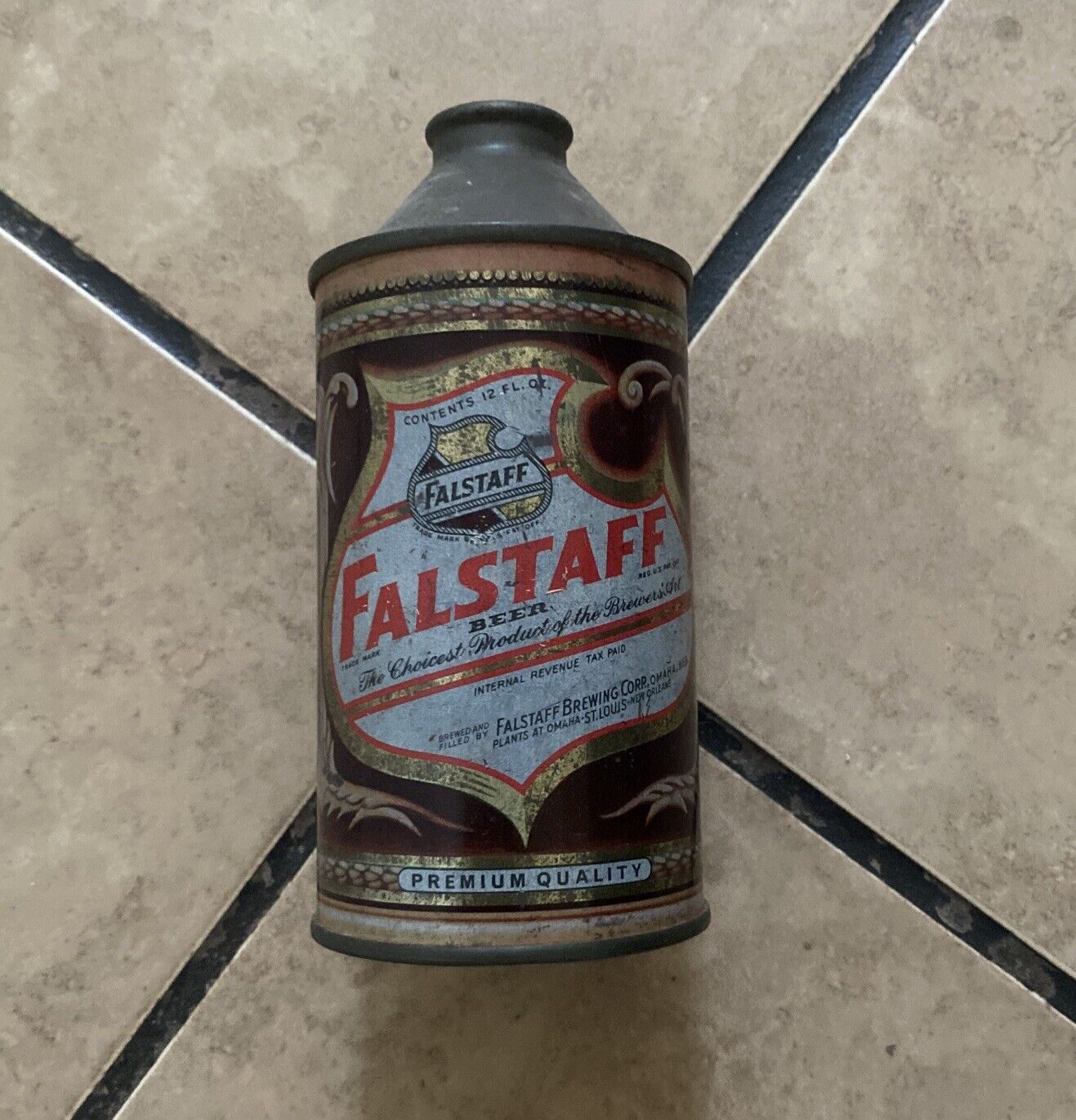Antique FALSTAFF Cone Top Metal Beer Can 12 Fluid Oz. Vintage Brewing Omaha STL