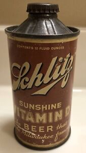 Schlitz Sunshine VITAMIN D BEER - 12 oz. 1940's IRTP cone - Milwaukee, Wisconsin