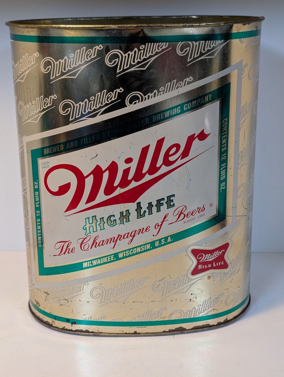 Vintage Miller High Life 13" tall metal  beer trash can