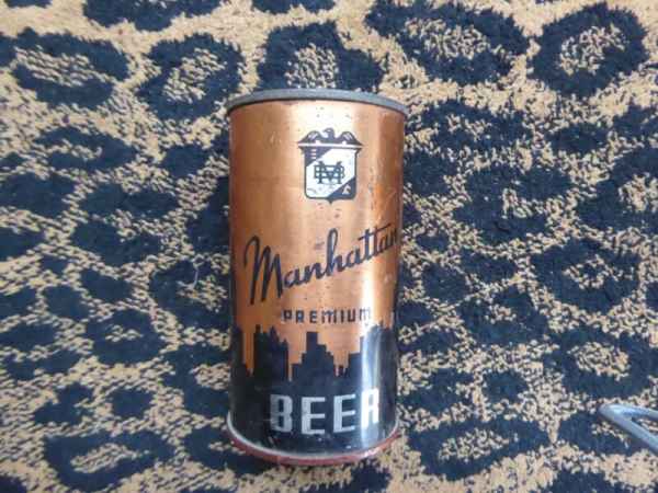 Manhattan beer Flat Top Beer Can Bottom opened Old classic, cool for MAN CAVE