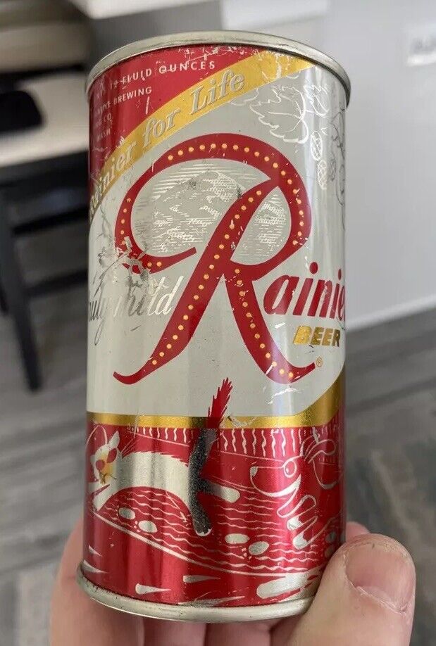 Rainier Jubilee Cartoon Can Red “Dog Chasing Cat” Flat Top Beer Can