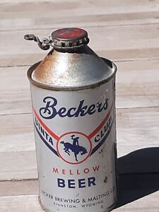 BECKERS UINTA CLUB 12 OZ CONE TOP STEEL BEER CAN WITH POP TOP EVANSTON, WYOMING