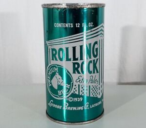 ROLLING ROCK SUPER CLEAN VINTAGE FLAT TOP BEER CAN LATROBE PENNSYLVANIA PA HORSE