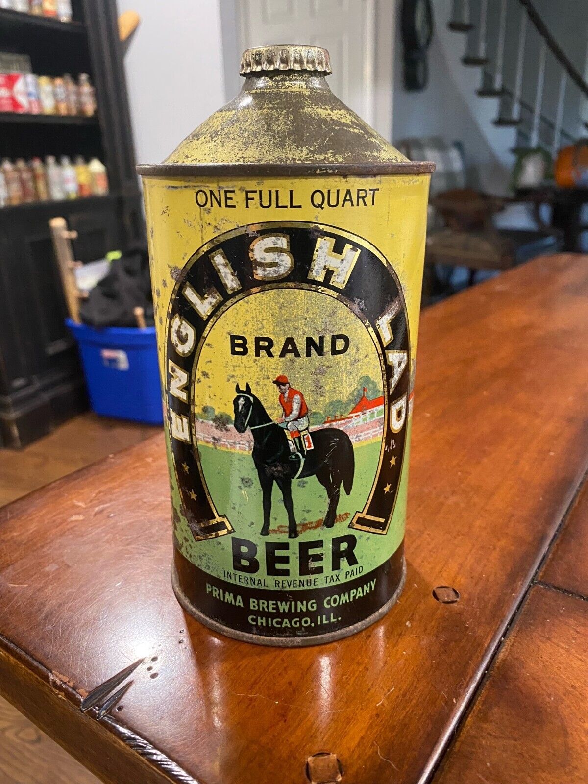 ENGLISH LAD Quart Cone Top IRTP Beer Can PRIMA BREWING CHICAGO, ILL Nice Tax Cap