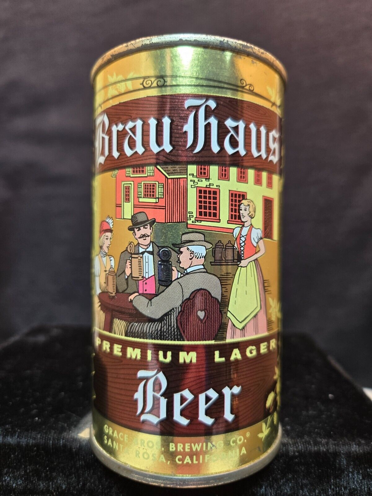 BRAU HAUS PREMIUM LAGER BEER - LATE 1950'S - 12OZ FLAT TOP CAN - SANTA ROSA