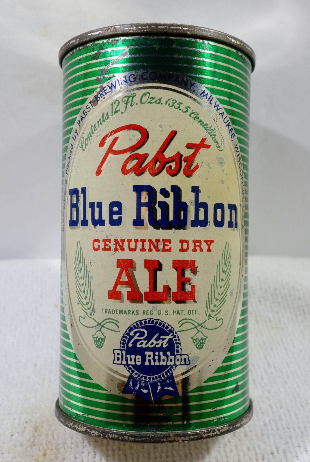 Pabst Blue Ribbon ALE with PBR ALE Vanity Lid Flat Top Beer Can